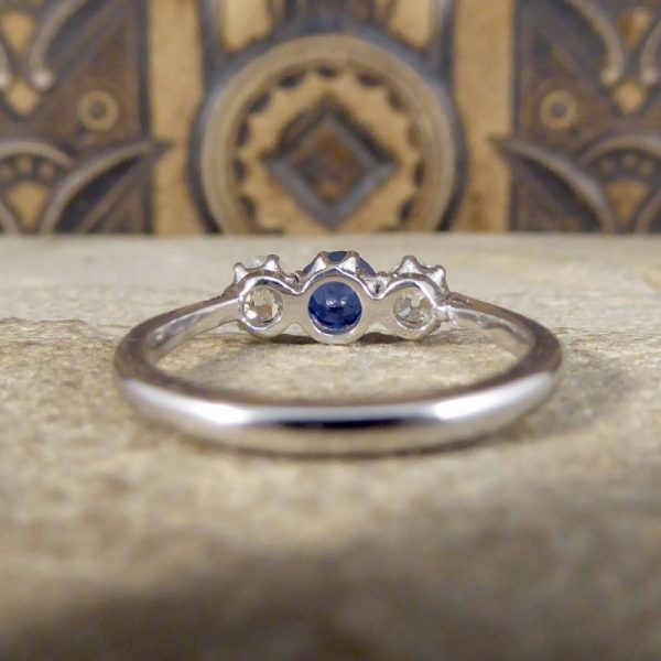 Edwardian Antique Sapphire and Old Cut Diamond Three Stone Ring