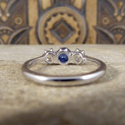 Edwardian Antique Sapphire and Old Cut Diamond Three Stone Ring