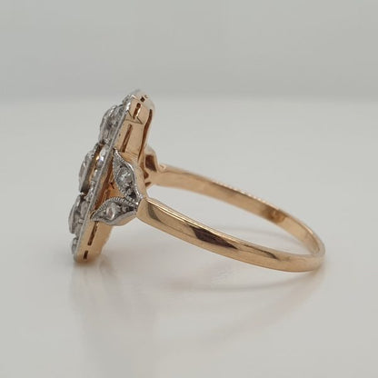 Edwardian Antique Three Stone Diamond Plaque Ring