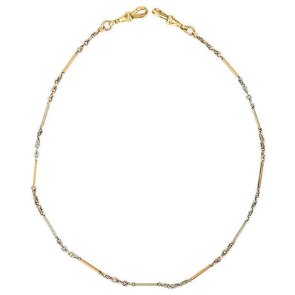 Rare Example Edwardian Antique Two Tone 18ct Gold Fancy Link Albert Chain Necklace