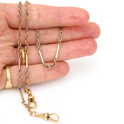 Edwardian Antique Bi Colour 18ct Gold Fancy Link Albert Chain Necklace