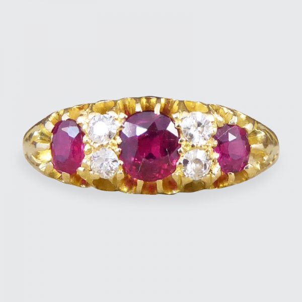 Edwardian Antique Vibrant Ruby and Old Cut Diamond Ring