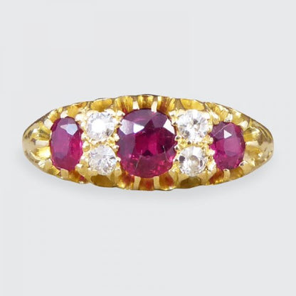 Edwardian Antique Vibrant Ruby and Old Cut Diamond Ring