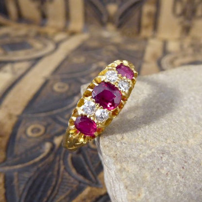 Edwardian Antique Vibrant Ruby and Old Cut Diamond Ring