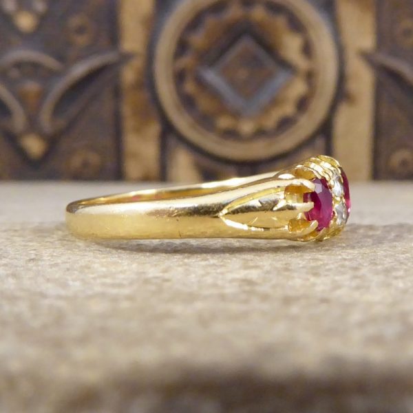 Edwardian Antique Vibrant Ruby and Old Cut Diamond Ring