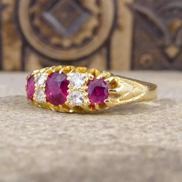Edwardian Antique Vibrant Ruby and Old Cut Diamond Ring