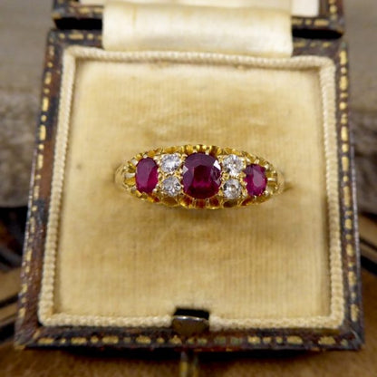 Edwardian Antique Vibrant Ruby and Old Cut Diamond Ring