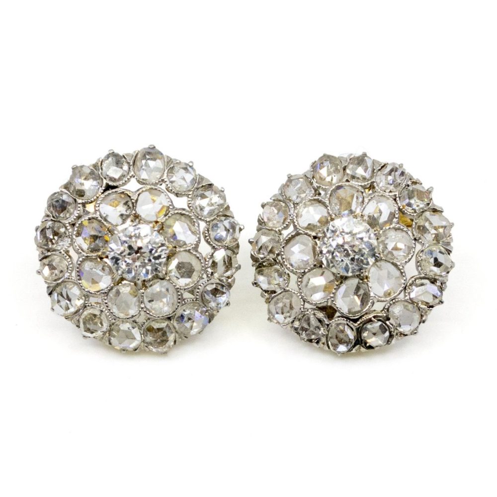 Edwardian Diamond Cluster Earrings 1