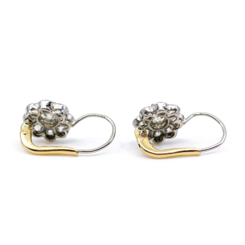 Edwardian Style Diamond Cluster Platinum and Gold Earrings