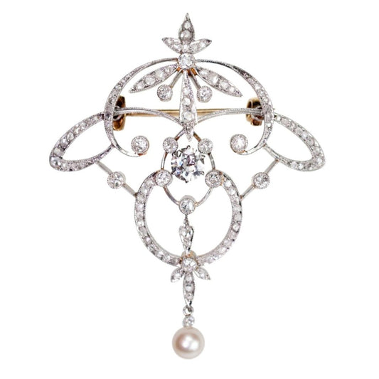 Edwardian Diamond and Pearl Brooch
