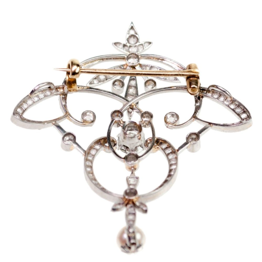 Edwardian Diamond and Pearl Brooch