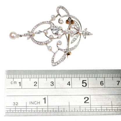 Edwardian Diamond and Pearl Brooch BB4