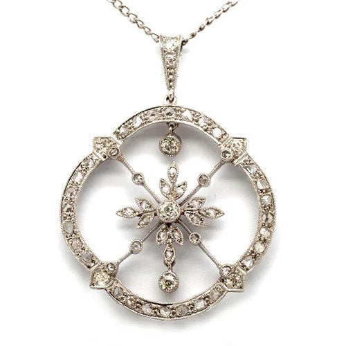 Edwardian Antique Diamond Set Dream Catcher Pendant in Platinum