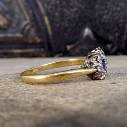 Edwardian Double Sapphire and Ruby Diamond Daisy Cluster Ring