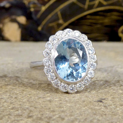 Edwardian Inspired 2.25ct Aquamarine and Diamond Cluster Ring