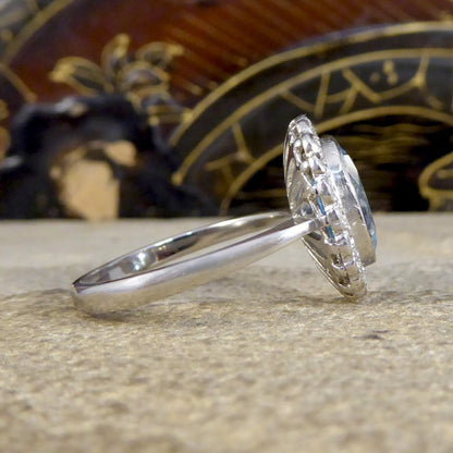 Edwardian Inspired 2.25ct Aquamarine and Diamond Cluster Ring
