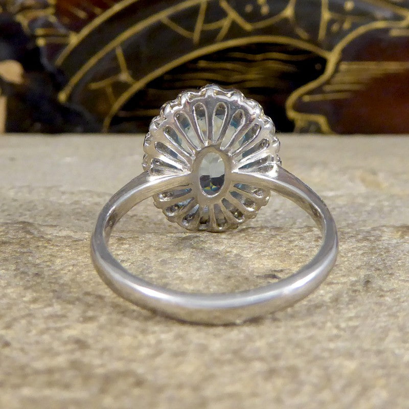Edwardian Inspired 2.25ct Aquamarine and Diamond Cluster Ring