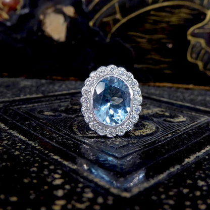 Edwardian Inspired 2.25ct Aquamarine and Diamond Cluster Ring