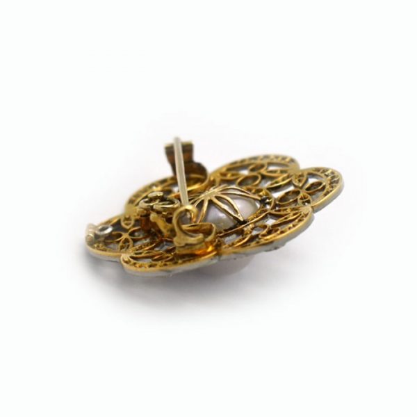 Edwardian Pearl and Diamond Platinum on Gold Brooch