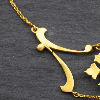 Antique Edwardian Pink Tourmaline and Split Pearl Necklace in 15ct gold