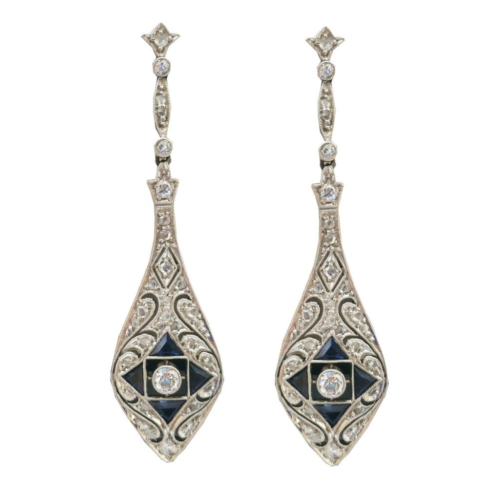 Edwardian Sapphire and Diamond Drop Earrings
