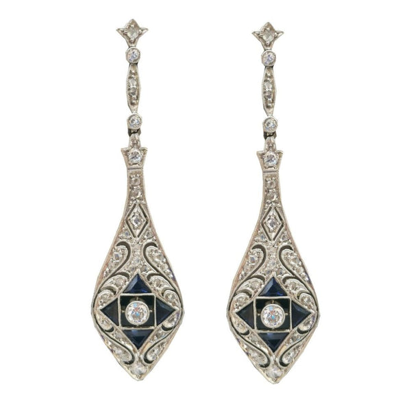 Edwardian Sapphire and Diamond Drop Earrings