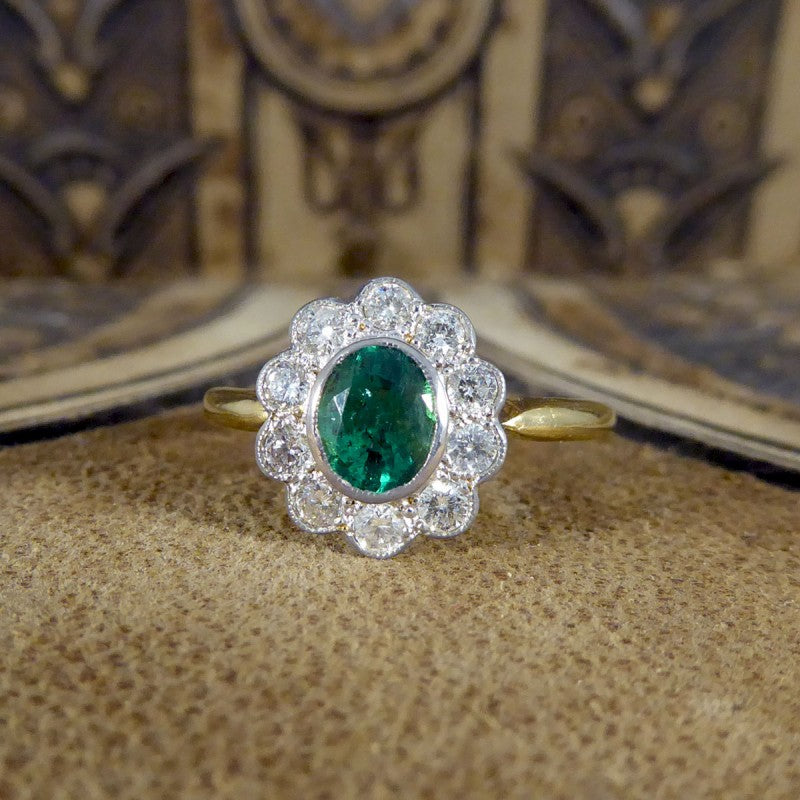 Edwardian Style 0.60ct Emerald and Diamond Cluster Ring