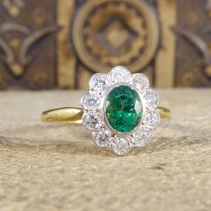 Edwardian Style 0.60ct Emerald and Diamond Cluster Ring