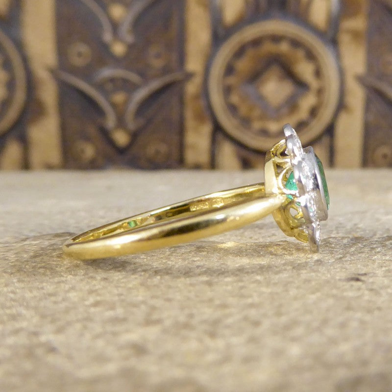 Edwardian Style 0.60ct Emerald and Diamond Cluster Ring