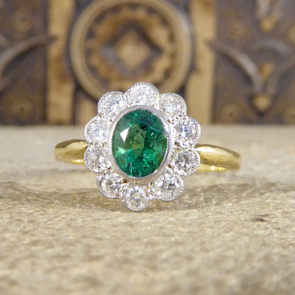 Edwardian Style 0.60ct Emerald and Diamond Cluster Ring