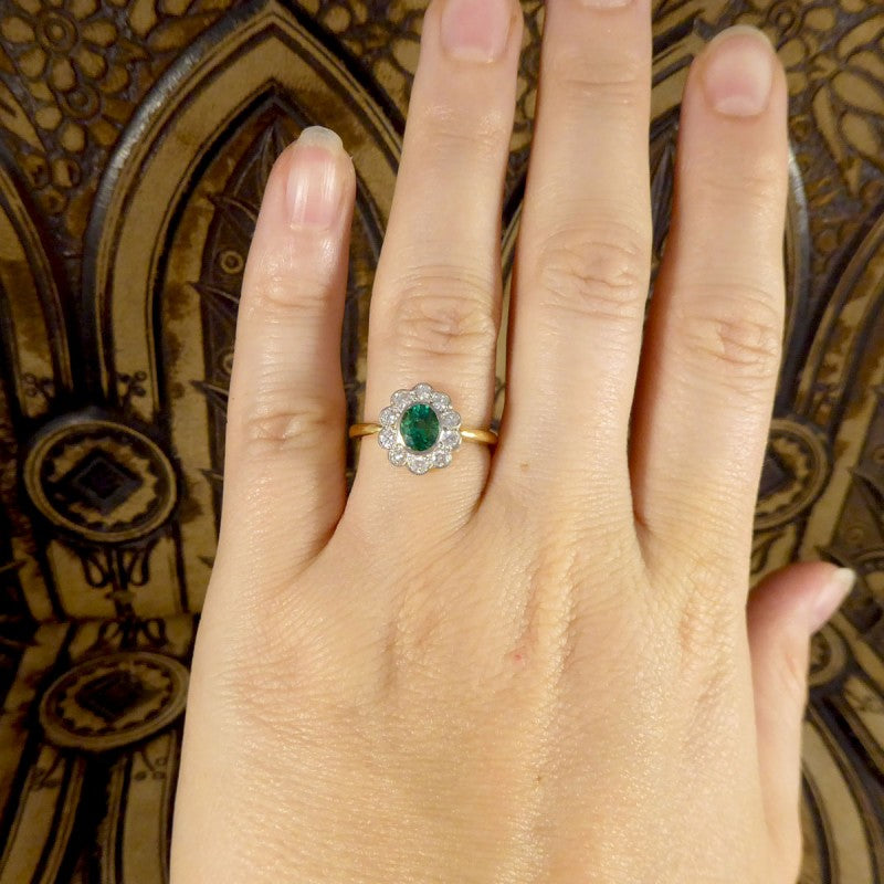 Edwardian Style 0.60ct Emerald and Diamond Cluster Ring