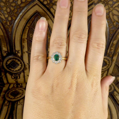 Edwardian Style 0.60ct Emerald and Diamond Cluster Ring