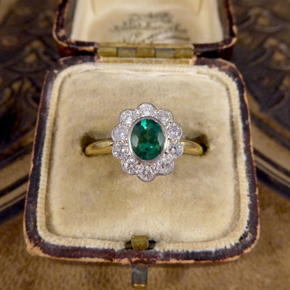 Edwardian Style 0.60ct Emerald and Diamond Cluster Ring