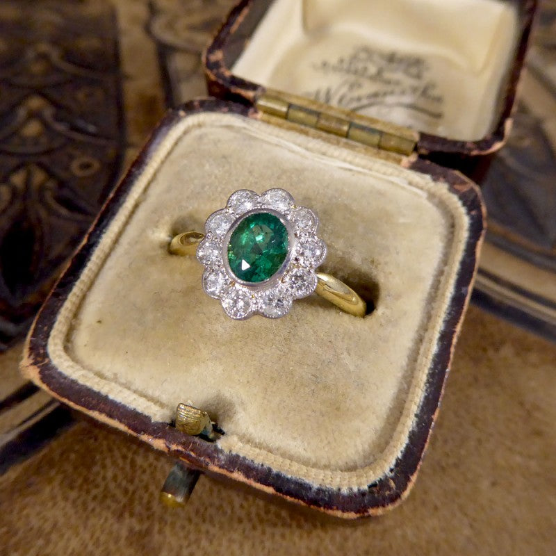Edwardian Style 0.60ct Emerald and Diamond Cluster Ring