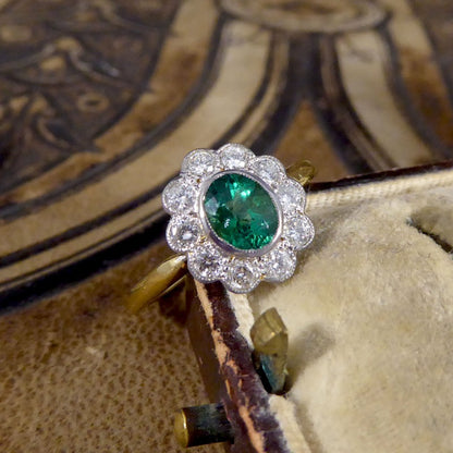 Edwardian Style 0.60ct Emerald and Diamond Cluster Ring