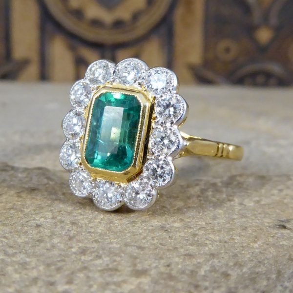 Edwardian Style 0.85ct Emerald and Diamond Cluster Ring
