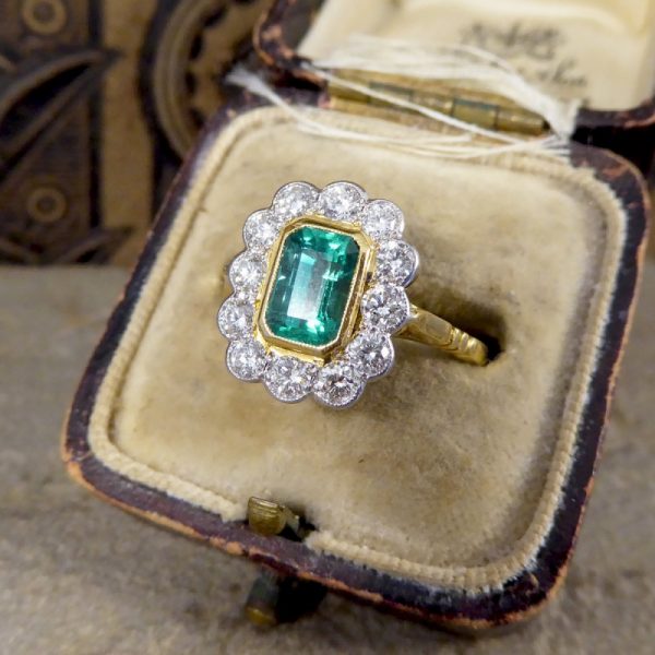 Edwardian Style 0.85ct Emerald and Diamond Cluster Ring