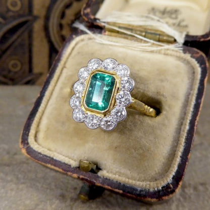 Edwardian Style 0.85ct Emerald and Diamond Cluster Ring