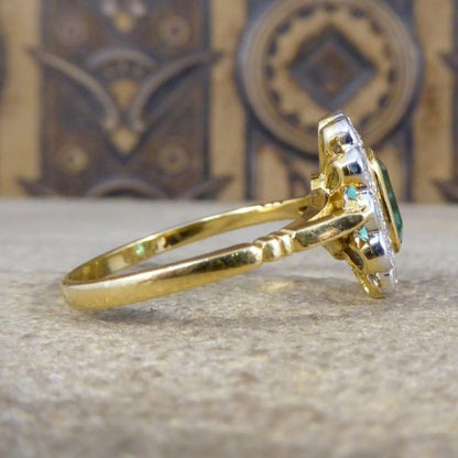 Edwardian Style 0.85ct Emerald and Diamond Cluster Ring