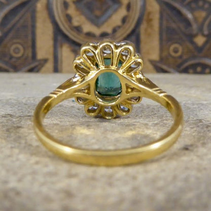 Edwardian Style 0.85ct Emerald and Diamond Cluster Ring