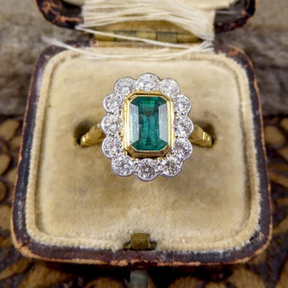 Edwardian Style 0.85ct Emerald and Diamond Cluster Ring
