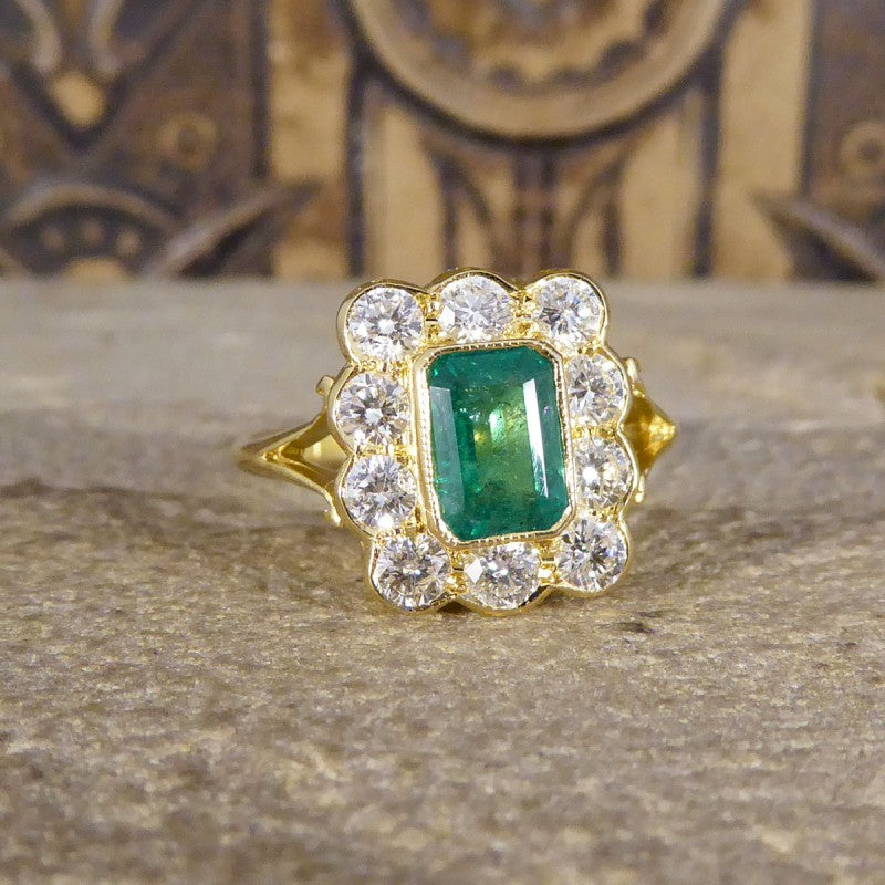 Edwardian Style 0.90ct Emerald and Diamond Cluster Ring