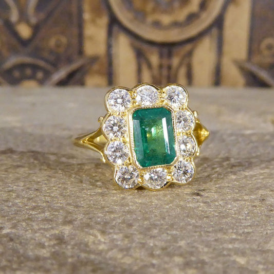 Edwardian Style 0.90ct Emerald and Diamond Cluster Ring