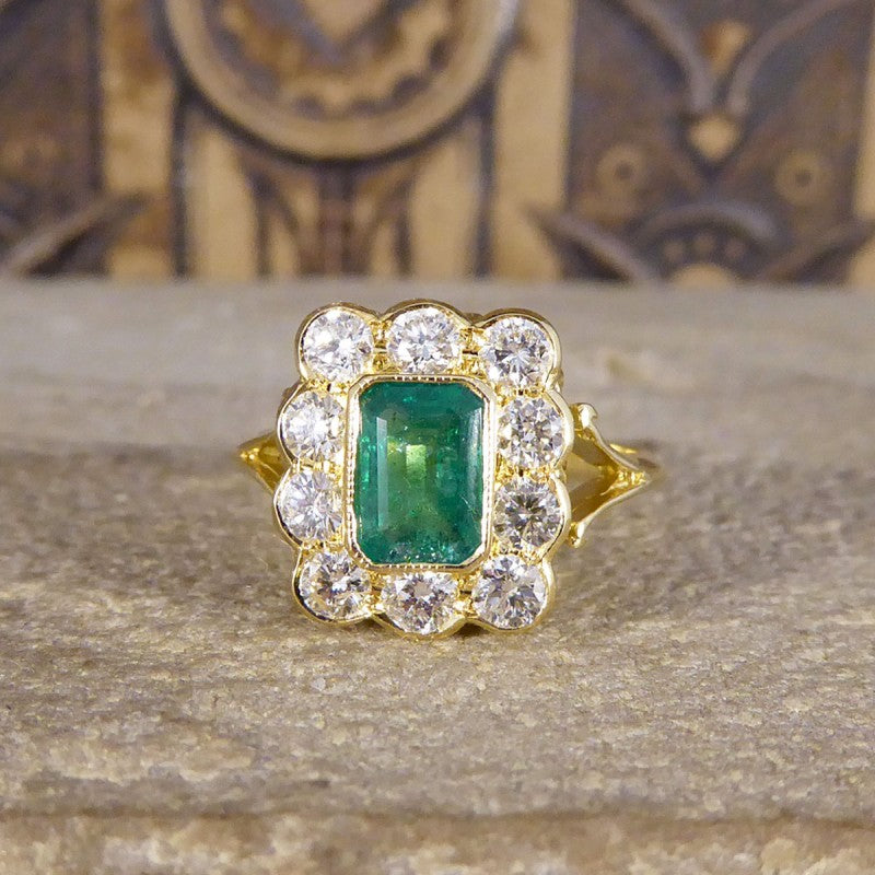 Edwardian Style 0.90ct Emerald and Diamond Cluster Ring