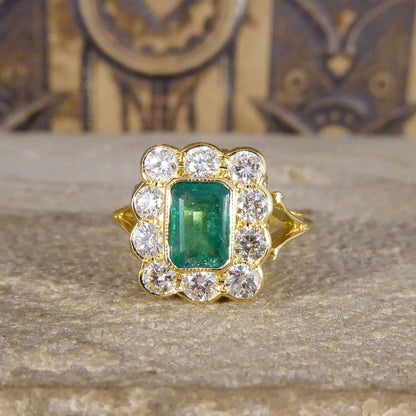 Edwardian Style 0.90ct Emerald and Diamond Cluster Ring