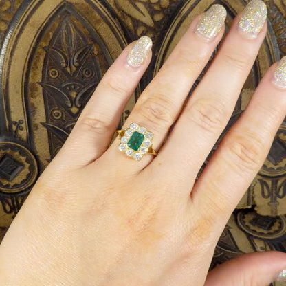 Edwardian Style 0.90ct Emerald and Diamond Cluster Ring