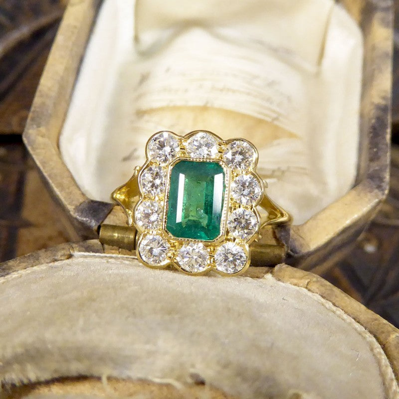 Edwardian Style 0.90ct Emerald and Diamond Cluster Ring