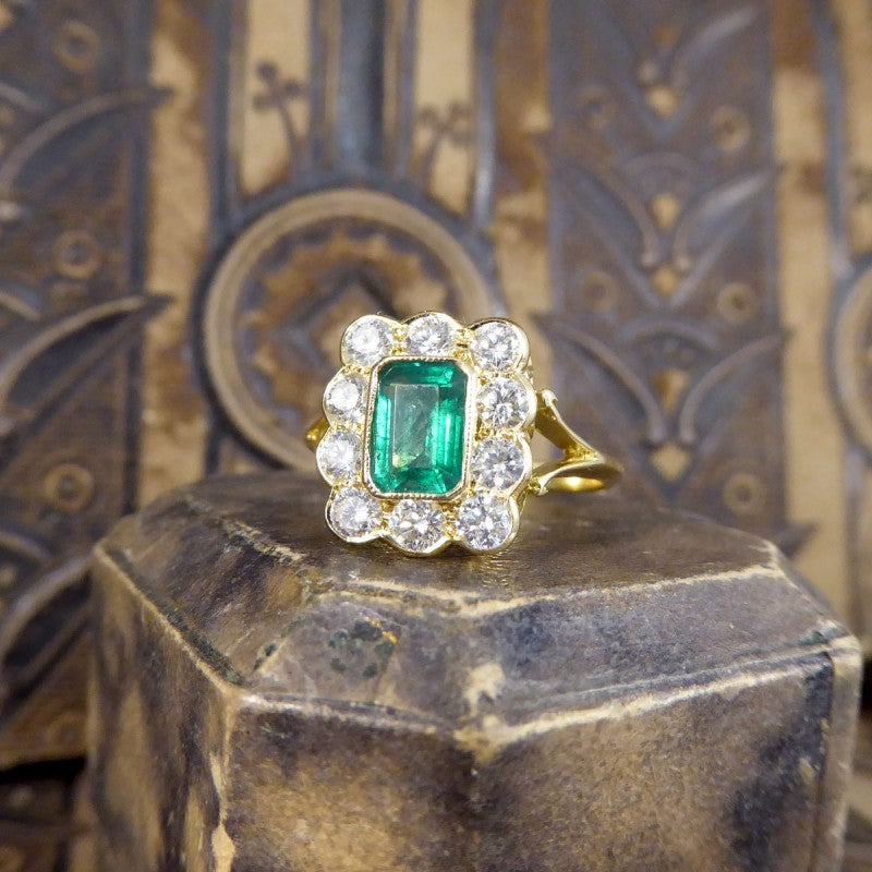 Edwardian Style 0.90ct Emerald and Diamond Cluster Ring