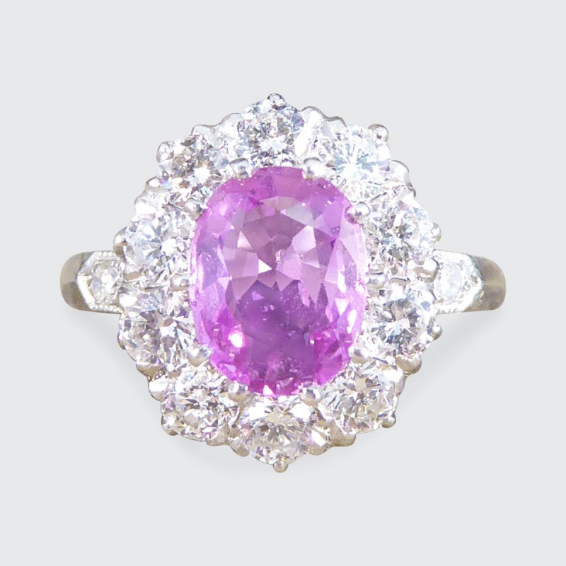 Edwardian Style 1.15ct Pink Sapphire and Diamond Cluster Ring
