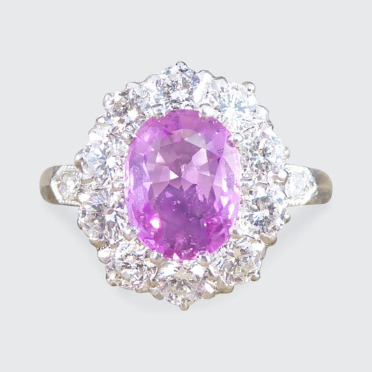 Edwardian Style 1.15ct Pink Sapphire and Diamond Cluster Ring